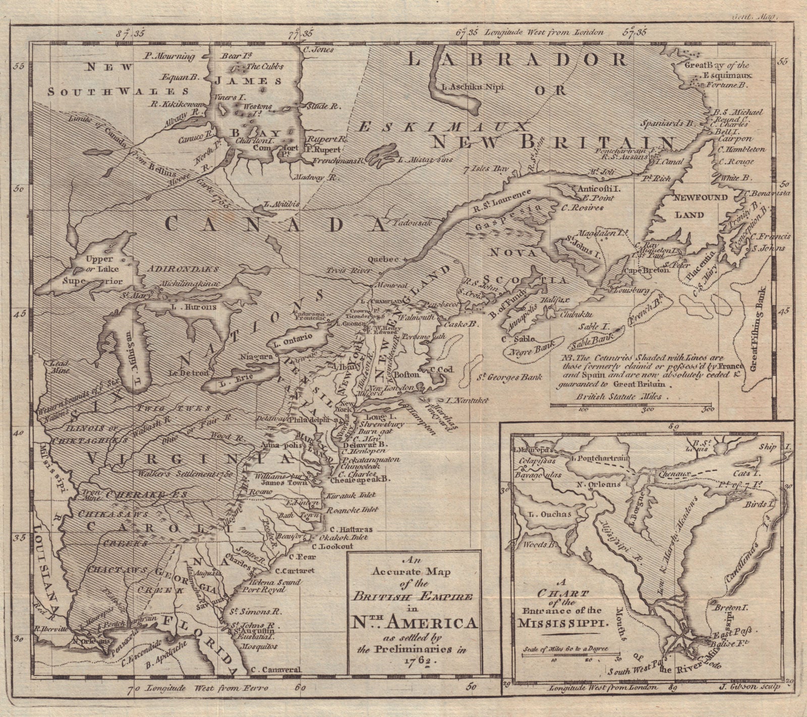 An Accurate Map of the British Empire in Nth America as settled… GIBSON 1762